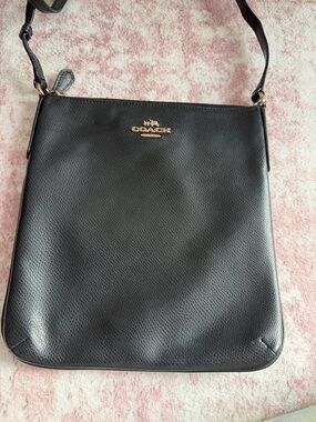 Coach Black Pebbled Leather Shoulder Bag with Gold Logo